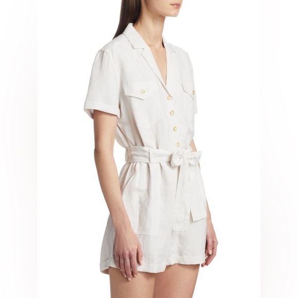 Rails Georgie Tie Waist Linen Romper in Stone - Picture 5 of 13